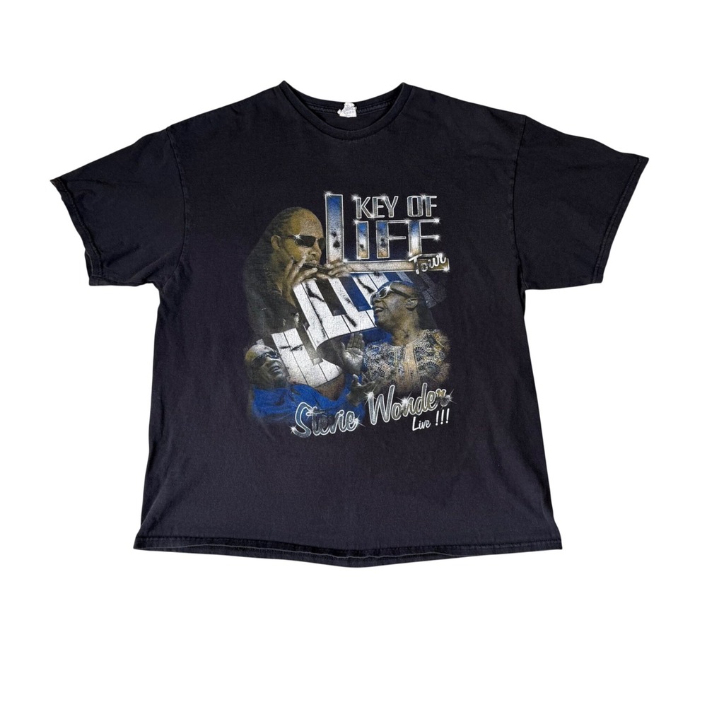 Stevie Wonder Key of Life Tour T-Shirt Mens XL Black Short Sleeve Graphic Tee